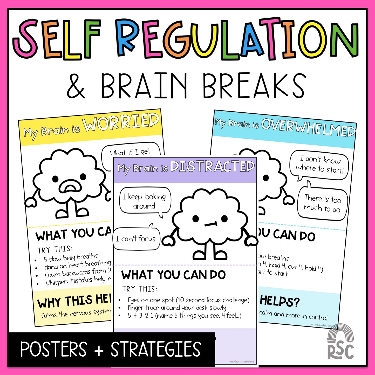 Self Regulation and Brain Break Posters for Kids