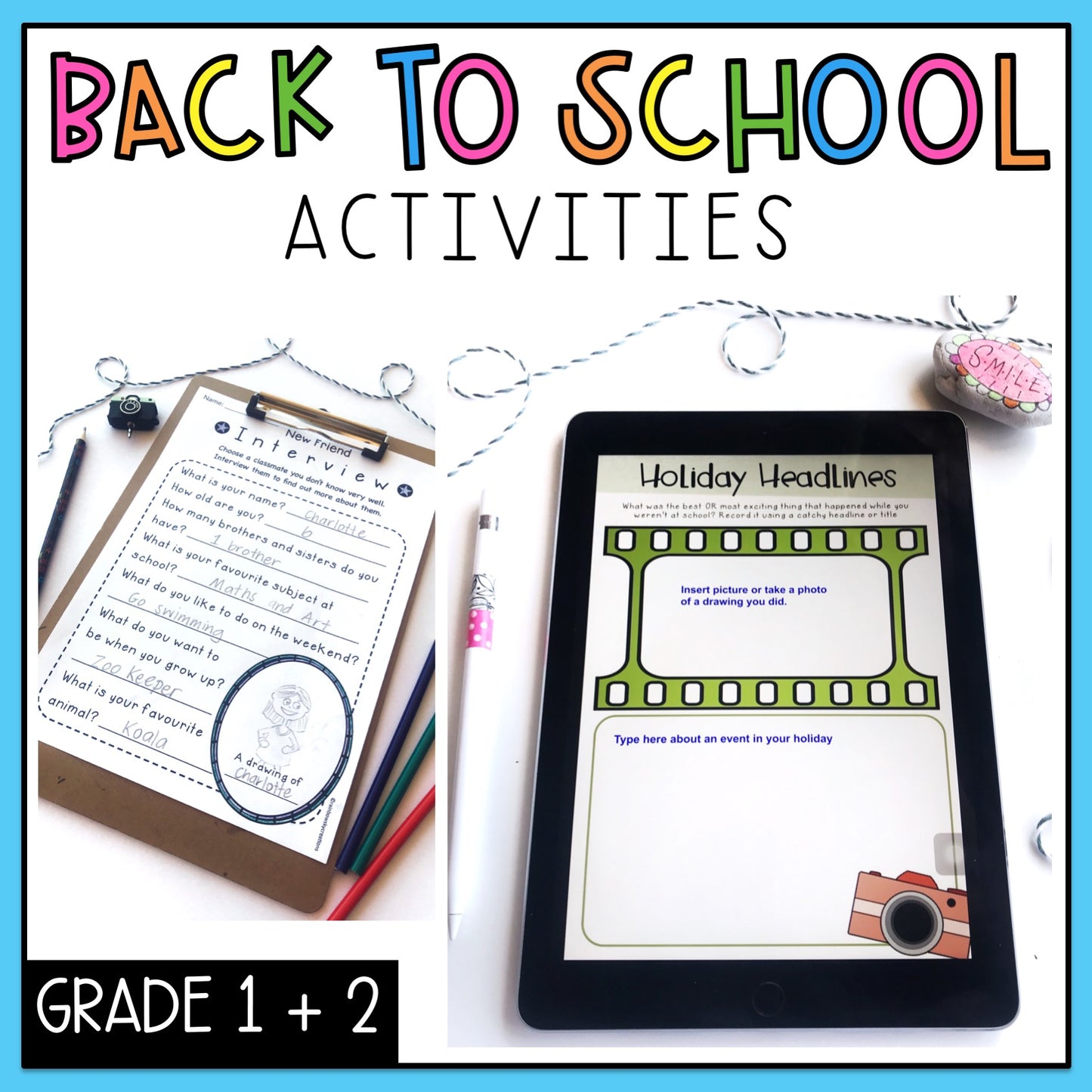 Back to School Activities Pack - Year 1 and 2 - NO PREP