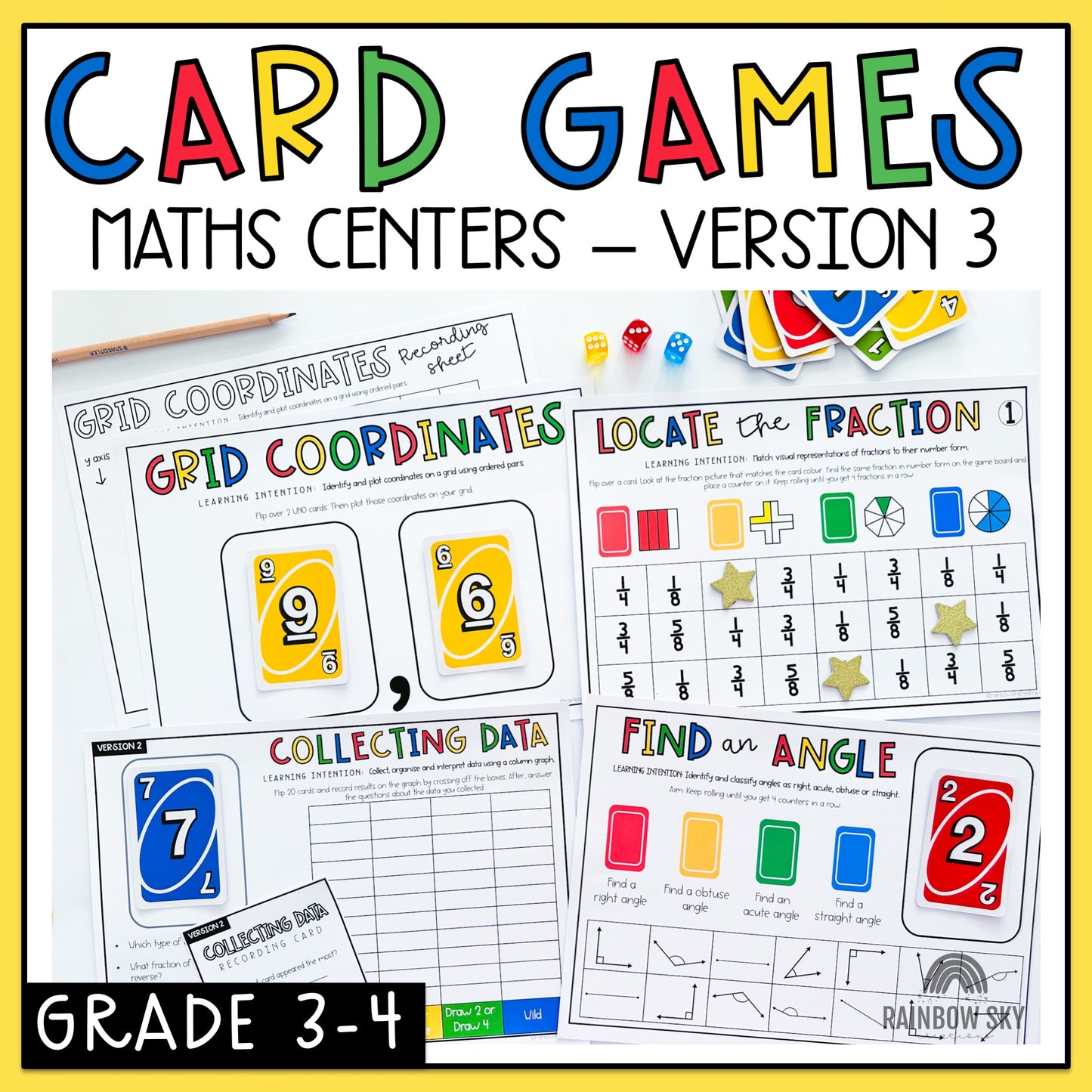 UNO Card Games | Math Centres | Grades 3-4 [VERSION 3]