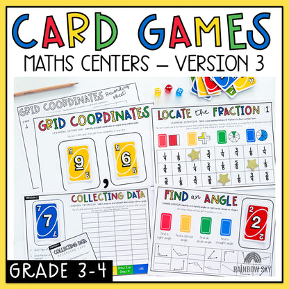 UNO Card Games | Math Centres | Grades 3-4 [VERSION 3]