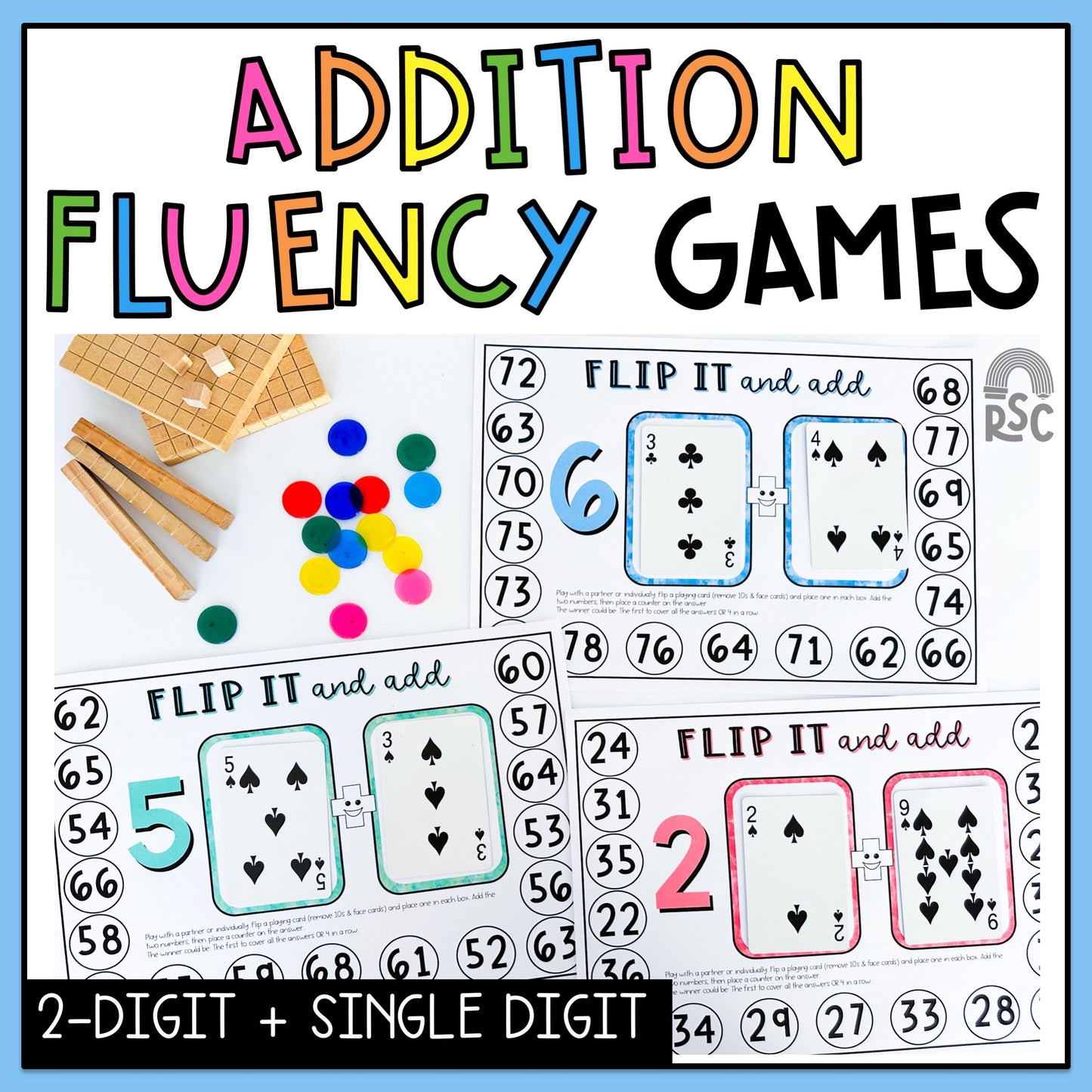 Addition Flip It Games - 2-Digit Addition