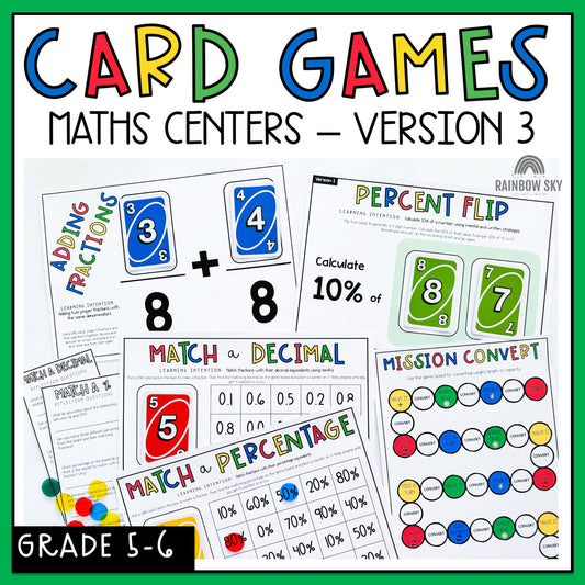 UNO Card Games | Math Centres | Grades 5-6 [VERSION 3]