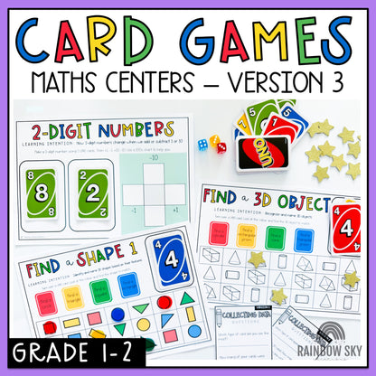 UNO Card Games | Math Centres | Grades 1-2 [VERSION 3]
