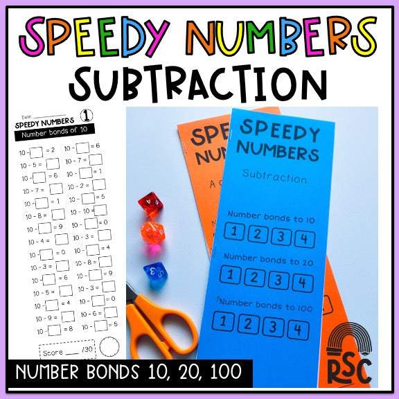 Subtraction Number bonds to 10, 20, 100 Speedy Numbers Booklet