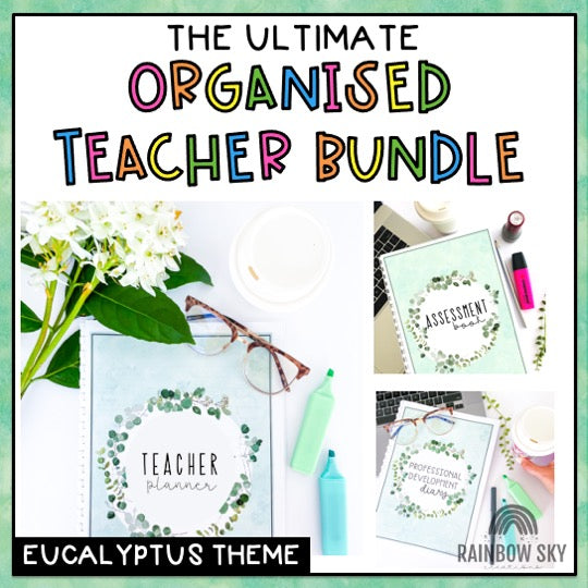 Australian Organised Teacher BUNDLE | Planner, PD Diary & Assessment Book [Eucalyptus Theme]