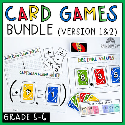 UNO Card Games BUNDLE | Math Centres | Grades 5-6 [VERSIONS 1 & 2]