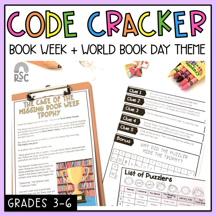 Book Week Math Code Cracker - Grades 3-6 Escape Room
