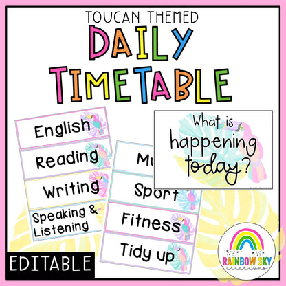 Editable Daily Timetable | Class Schedule [Toucan Theme]