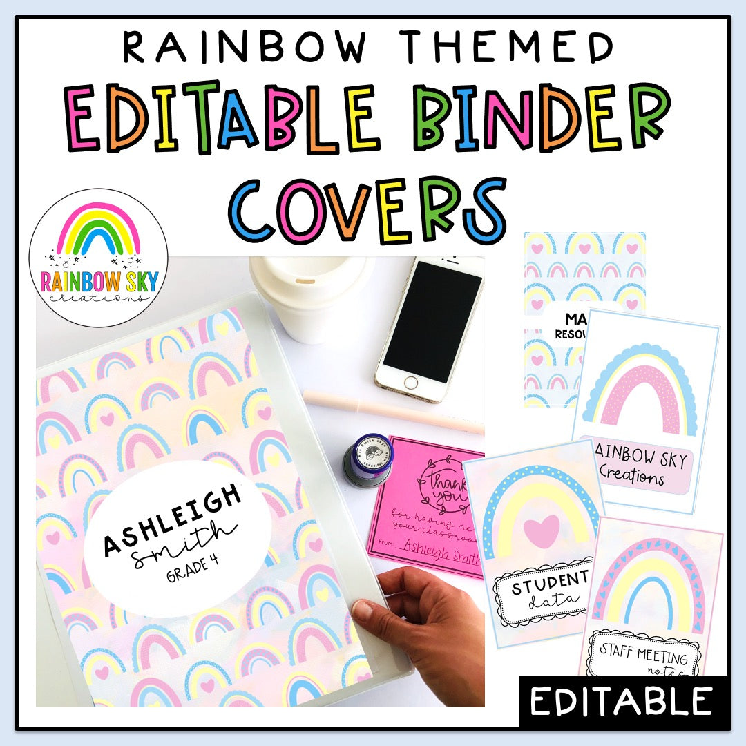 Editable Rainbow Binder Covers | Folder Covers [Pastel Rainbow Theme]