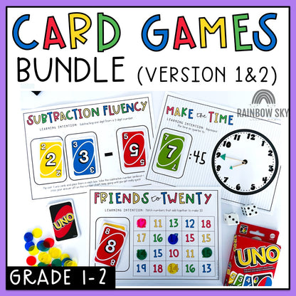 UNO Card Games BUNDLE | Math Centres | Grades 1-2 [VERSIONS 1 & 2]