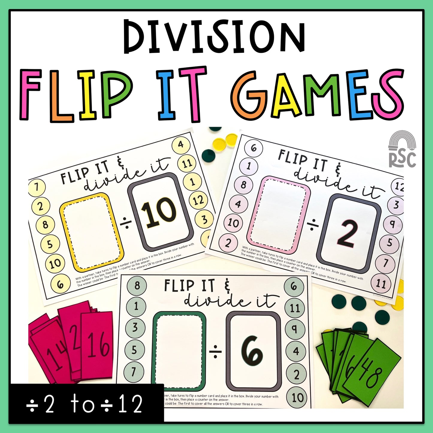 Division Flip it Games - Division Facts - Divide by 2 To 12