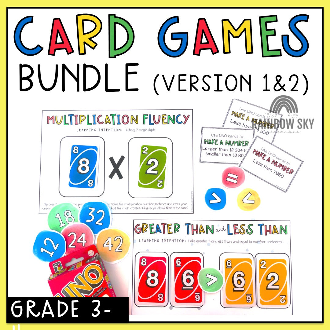 UNO Card Games BUNDLE | Math Centres | Grades 3-4 [VERSIONS 1 & 2]