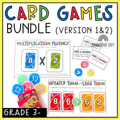 UNO Card Games BUNDLE | Math Centres | Grades 3-4 [VERSIONS 1 & 2]