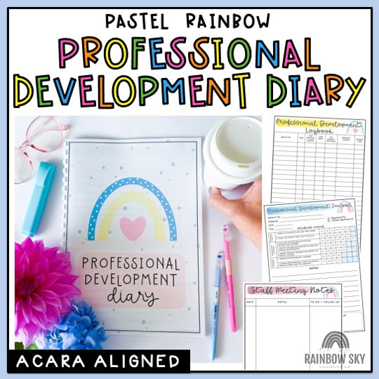 PD Diary | Professional Development Notes | AITSL Aligned Australia [Pastel Rainbow Theme] [Digital & Printable]