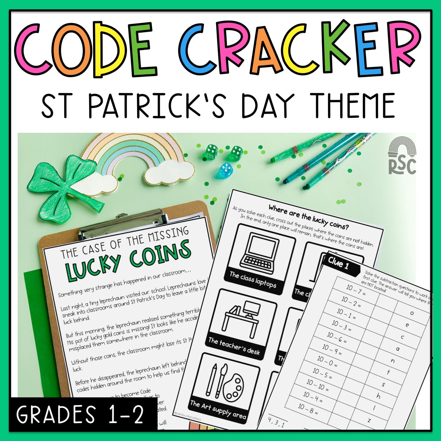 St Patrick's Day Math Code Cracker  (Grade 1 & 2)
