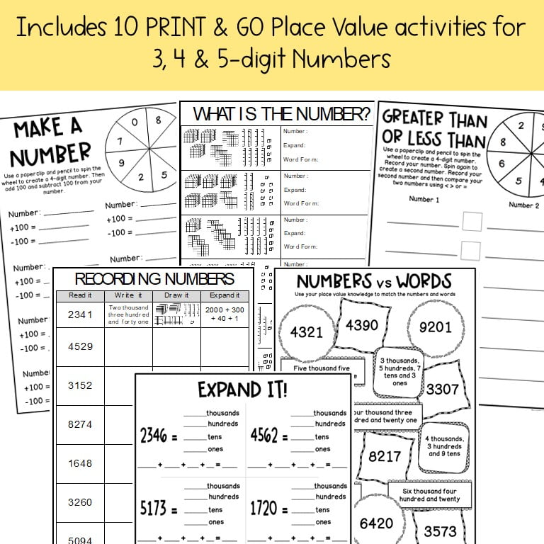 Place Value Worksheets & Games - Differentiated | Grade 3 & 4