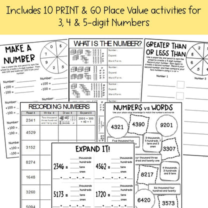 Place Value Worksheets & Games - Differentiated | Grade 3 & 4