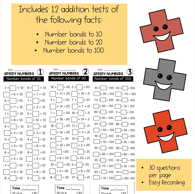 Speedy Numbers Booklet | Addition | Number Bonds To 10, 20, 100