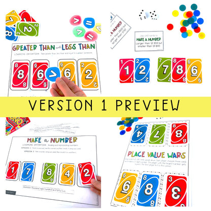 UNO Card Games BUNDLE | Math Centres | Grades 3-4 [VERSIONS 1 & 2]