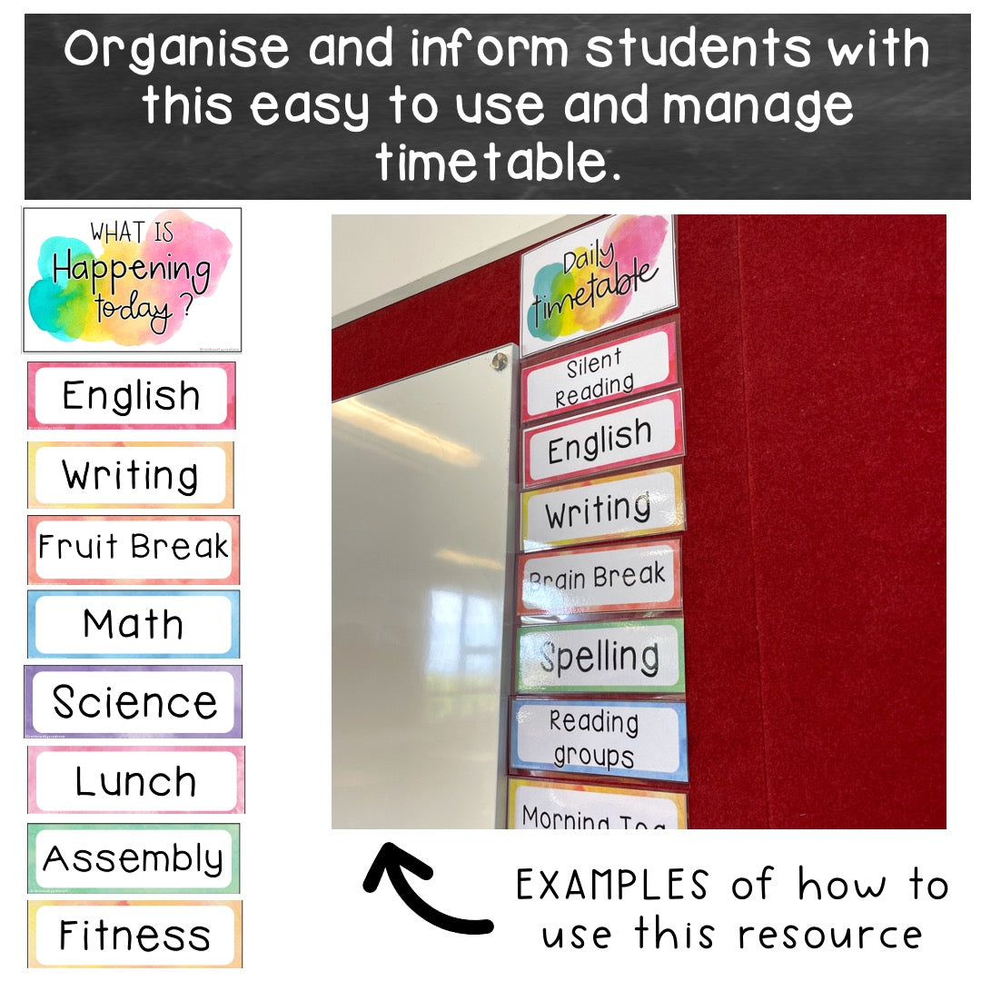 Editable Daily Timetable & Class Schedule (Splash Rainbow Theme ...