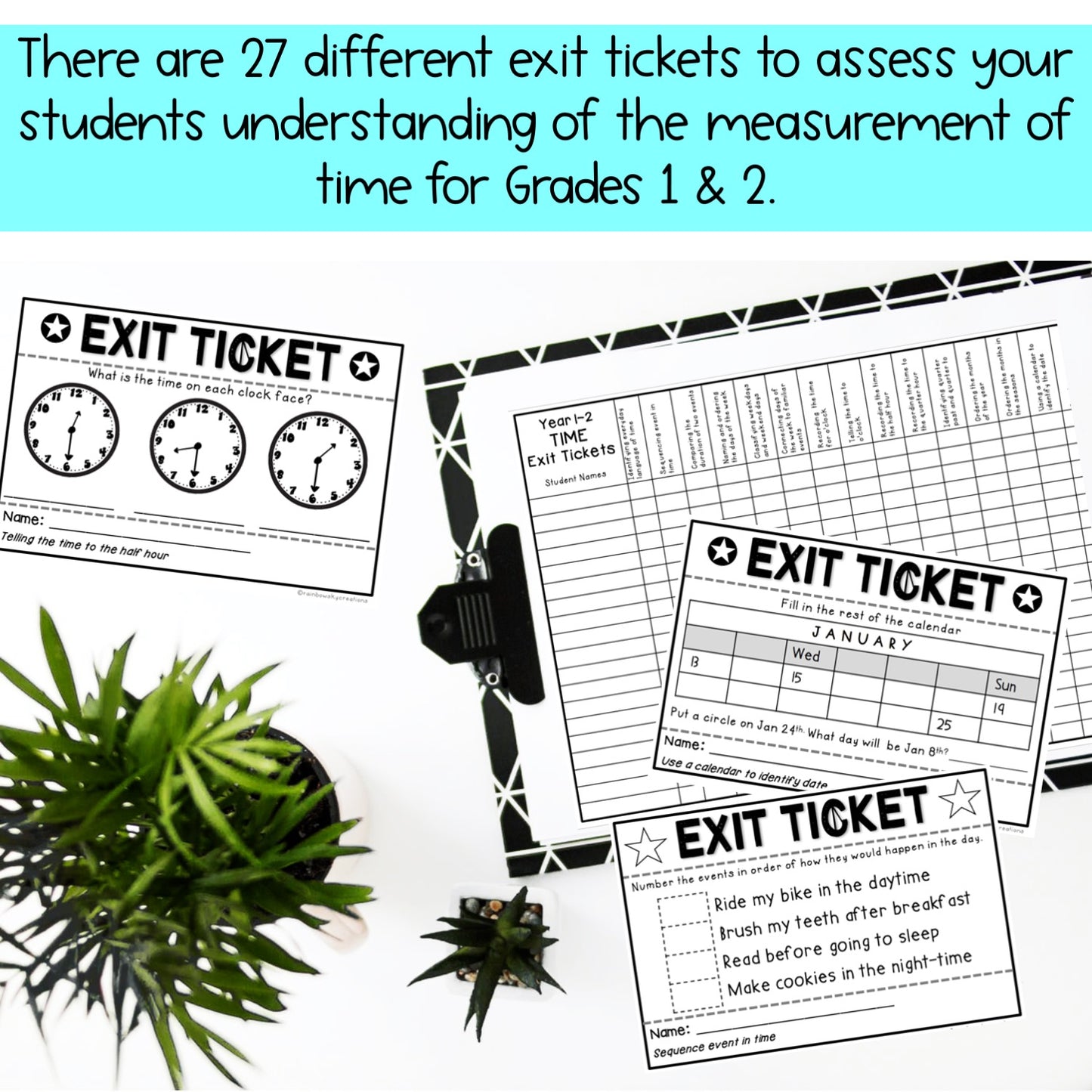 Measurement: Time Exit Tickets | Exit Slips | Math Assessment | Grades 1-2