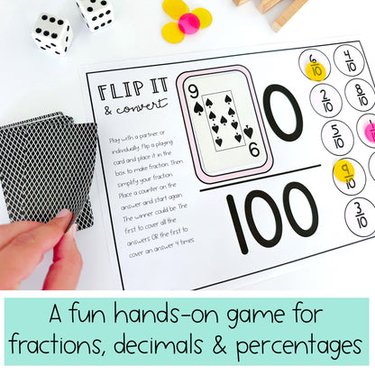 Fractions Flip it Games - Converting Decimals and Percentages Games