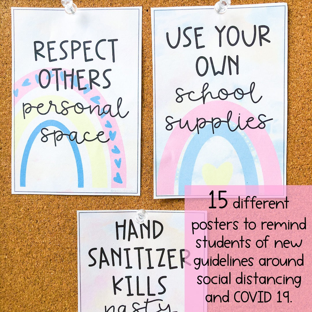 COVID 19 Rule Posters | Germ Posters [Pastel Rainbow Theme]