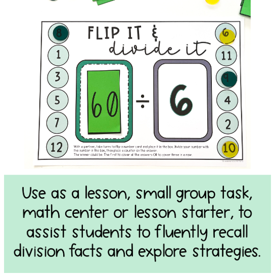 Division Fluency Games | Math Centres | Division Facts ÷2 To ÷12