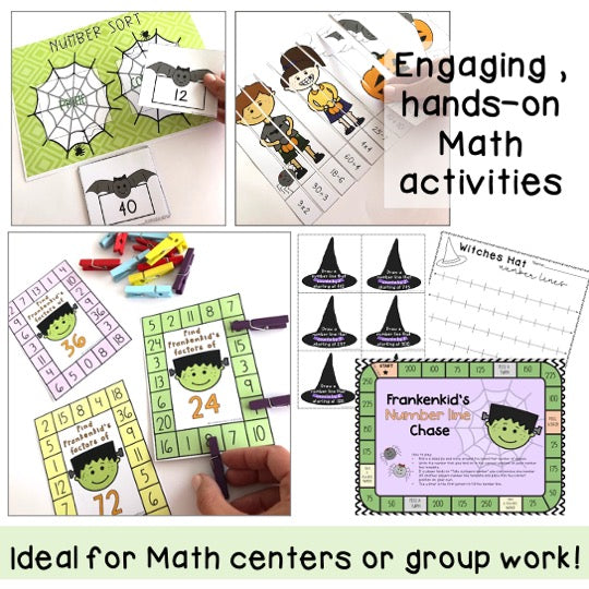 Halloween Math Centre Activities BUNDLE | No Prep | October Math [Grade 3 & 4]