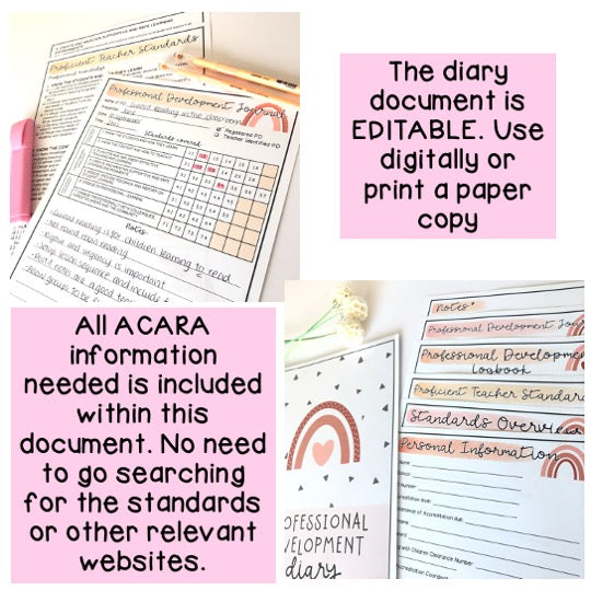 PD Diary | Professional Development Notes | AITSL Aligned Australia [Neutral Rainbow Theme] [Digital & Printable]