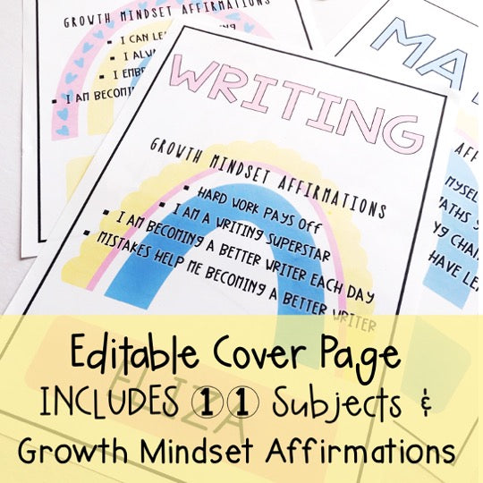 Growth Mindset Editable Book Covers [Pastel Rainbow Theme]