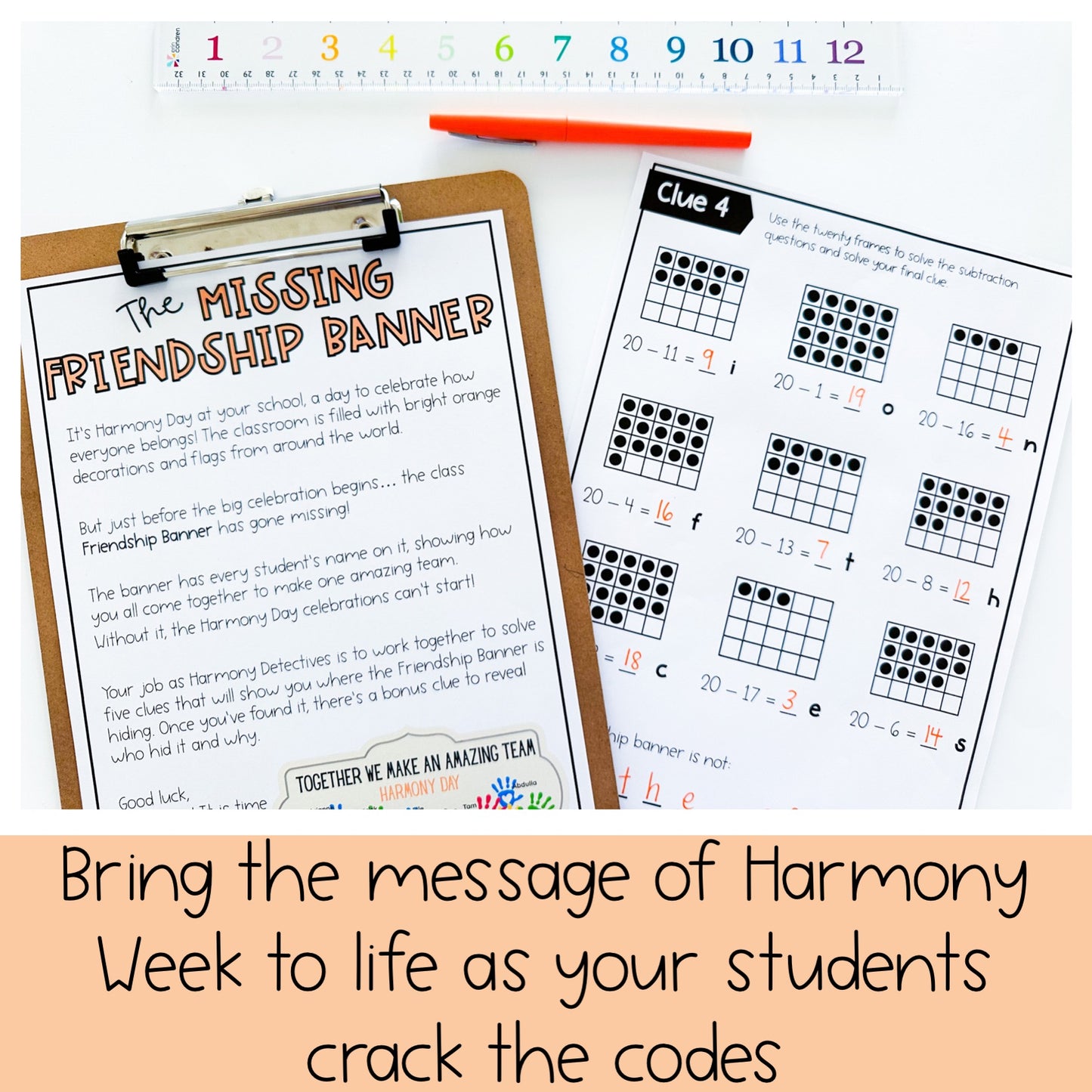 Harmony Day Math Code Cracker - Escape Room (Grade 1-2)