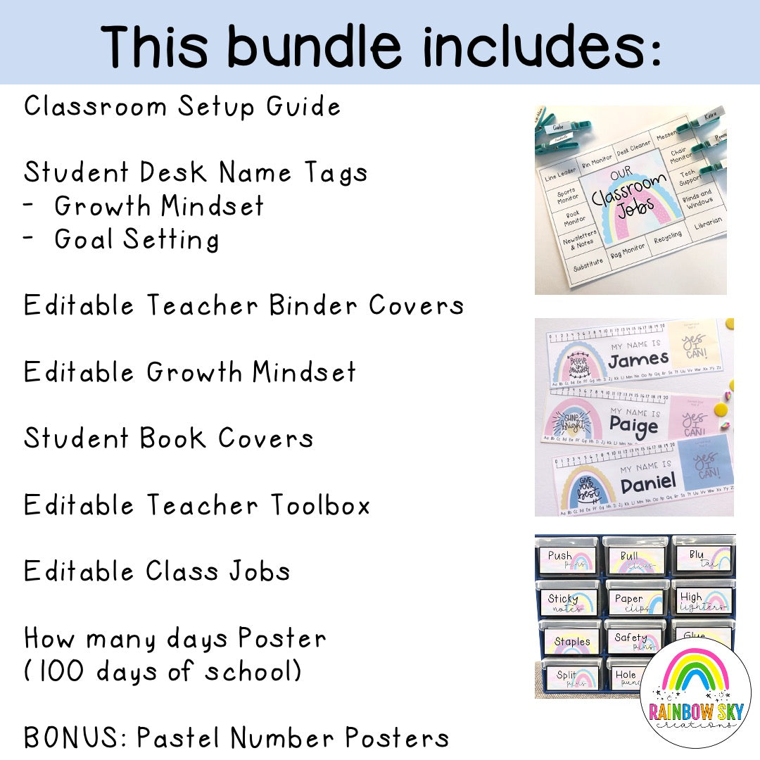 Classroom Organisation BUNDLE [Pastel Rainbow Theme]