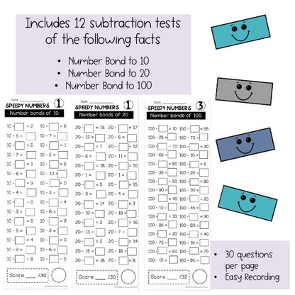 Subtraction Number bonds to 10, 20, 100 Speedy Numbers Booklet