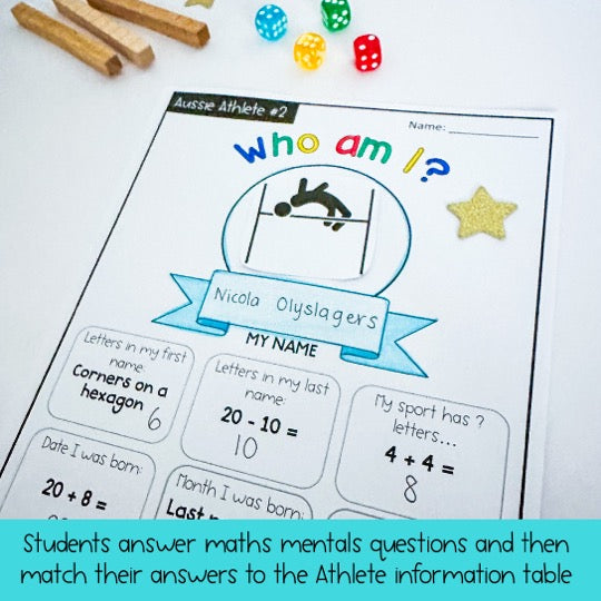 Olympic Games Maths Activity | Australian Athletes | Years 1-2