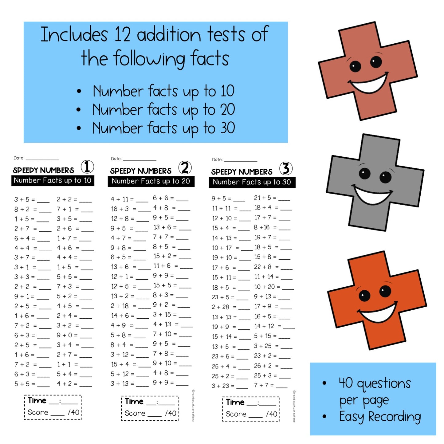 Speedy Numbers Booklet | Addition | Facts Up To 10, 20, 30