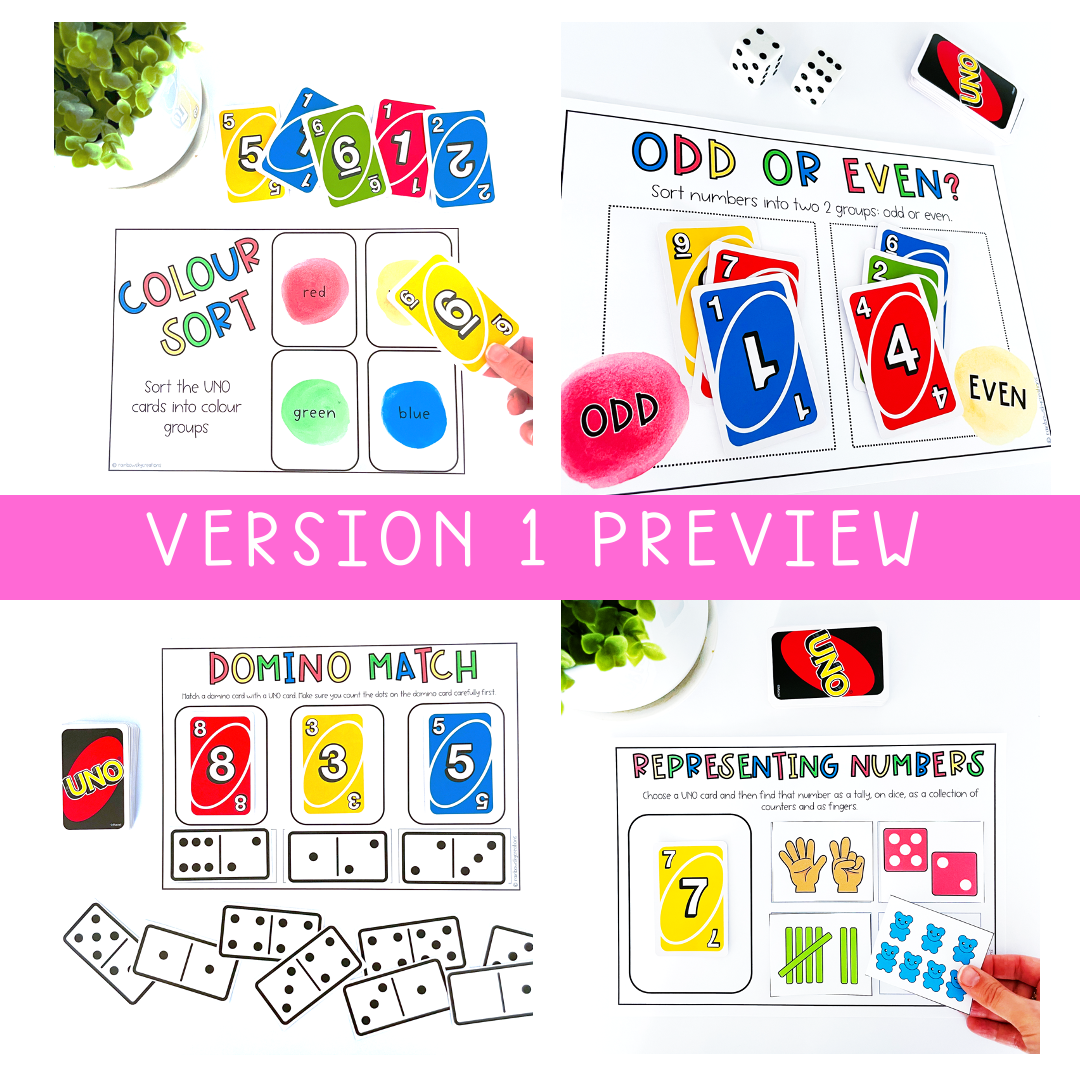 UNO Card Games BUNDLE | Math Centres | Kindergarten, Foundation, Prep [VERSIONS 1 & 2]