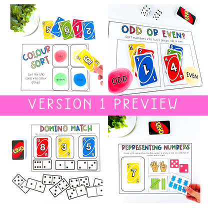 UNO Card Games BUNDLE | Math Centres | Kindergarten, Foundation, Prep [VERSIONS 1 & 2]