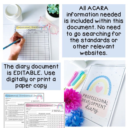 PD Diary | Professional Development Notes | AITSL Aligned Australia [Pastel Rainbow Theme] [Digital & Printable]