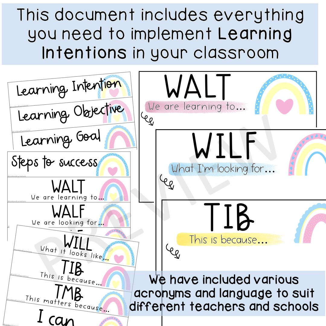 Editable Learning Intention Posters [Pastel Rainbow Theme]