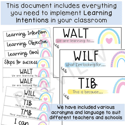 Editable Learning Intention Posters [Pastel Rainbow Theme]