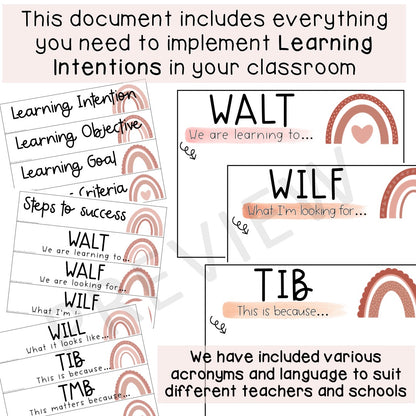 Editable Learning Intention Posters [Neutral Rainbow Theme]