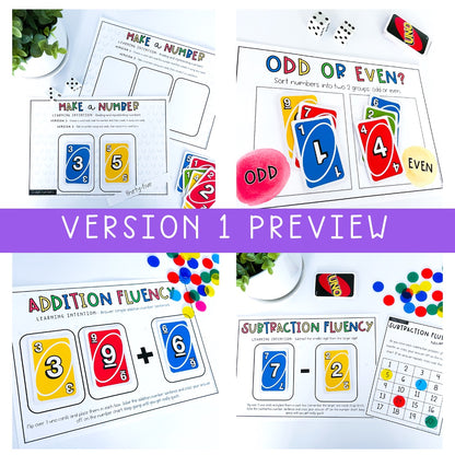 UNO Card Games BUNDLE | Math Centres | Grades 1-2 [VERSIONS 1 & 2]