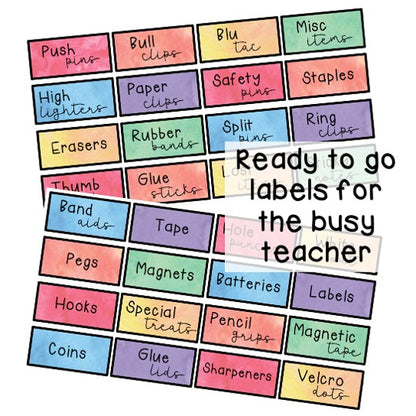 Editable Teacher Toolbox Labels [Watercolour Theme]