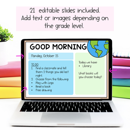 Morning Meeting Digital Teacher Slides | Editable Start/End of Day Slides