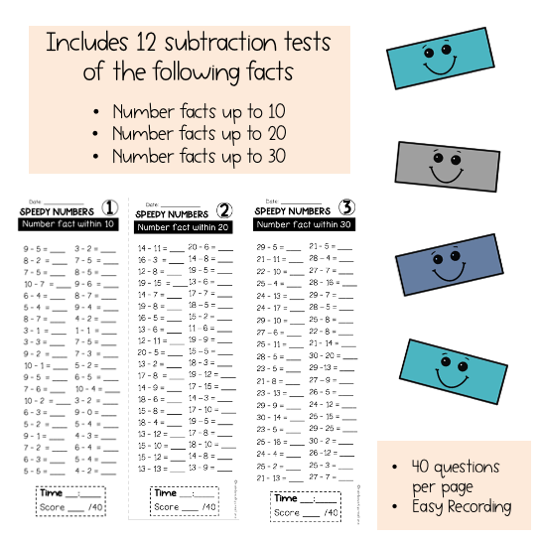 Speedy Numbers Booklet | Subtraction | Facts Up To 10, 20, 30