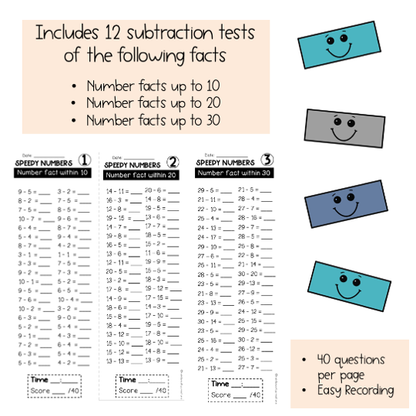 Speedy Numbers Booklet | Subtraction | Facts Up To 10, 20, 30