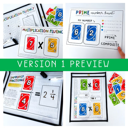 UNO Card Games BUNDLE | Math Centres | Grades 5-6 [VERSIONS 1 & 2]