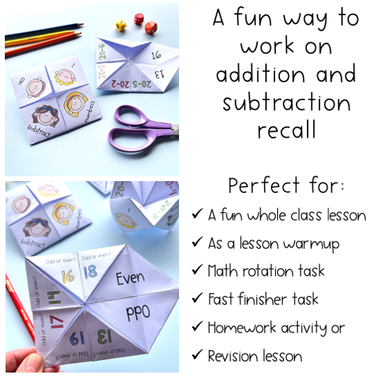 Math Fact Fluency chatterboxes - Addition & Subtraction (Grade 1 & 2)