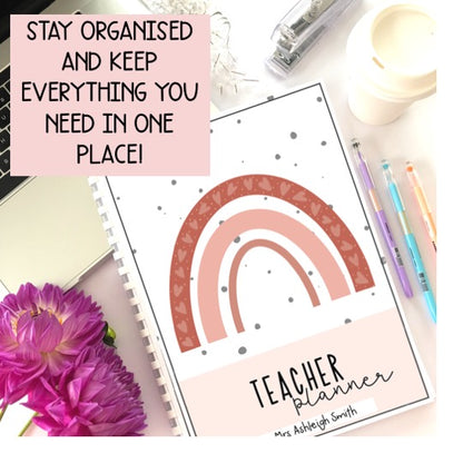 Australian Organised Teacher BUNDLE | Planner, PD Diary & Assessment Book [Neutral Rainbow Theme]